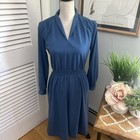 Vintage Coras Closet Dress Petite Ms Blue Retro Shirt Dress Officewear 70s 80s