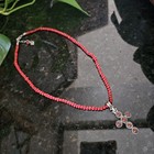 M g Sterling Silver Southwest Coral Bead Cross Pendant Necklace
