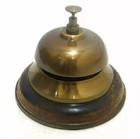 Vintage Brass Hotel Desk Bell Antique Reception Service Call Bell  Wood Base