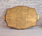 Large Scalloped Vintage Italian Florentine Gilt Wooden Tray W Print Under Glass