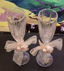 Pre-owned Pair Of Beverly Clark Wedding Toasting Crystal Glass Flutes--9  Tall 