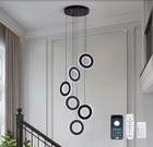 6 Rings Modern Led Chandelier For High Ceiling Dimmable 6-light Circles  Black