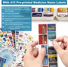 14 Grids Travel Pill Organizer Box With 415-pcs Medicine Name Labels - Pocket