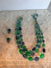 Vintage Rare Hattie Carnegie 3 Strand Glass Bead Necklace   Earrings Set