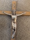 Vintage Catholic Wooden Crucifix Wall Cross Metal Jesus Inri 8    Germany Made 