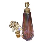 Vintage Iridescent Art Glass Perfume Bottle Gold Floral Filigree Stopper 9 1 2