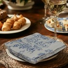 French Country Toile Cloth Cocktail Napkins - Set Of 12 - 100  Cotton Bar Nap