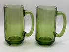 Set Of 2 Vintage Mid Century Retro Modern Avocado Green Glass Beer Mugs Barware