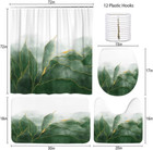 4 Pcs Shower Curtain Sets With Non-slip Rugs  Toilet Lid Cover And Bath Mat gree