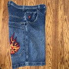 Vintage Size 32 Y2k Jnco Flaming Skull Denim Jean Shorts Embroidered Wide Leg