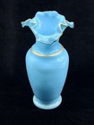 Antique Victorian Bristol Blue Glass Ruffle-top Hand Blown Vase   8 5   