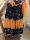 Women   s 90 Cm Sinaloa Multicolor Floral Peasant Dress Yellow Skirt Lace Trim