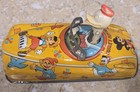 Working Disney 1950s Donald Duck Tin  flivver  Push-down-head Friction Drive Toy