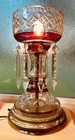 Pair Early 1900s Bohemian Crystal Electric Mantle Lusters Boudoir Lamps 12   h