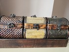 Vintage Wooden Treasure Chest Set Of 3 Boxes   Rustic Storage Jewelry Organizer