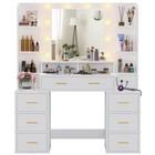 Glass Top Vanity Desk With Lights charging Station And 10x Mirror 8drawers white
