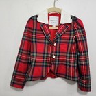 Janie And Jack Girl Bradbury Red Plaid Embroidered Collar Twill Blazer Size 4