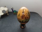 Vintage Russian Hand Painted Wooden Egg W  Stand