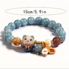 Lucky Cat Bracelet With Blue Crystal  Ceramic Pendant  One Size  