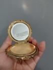 Stratton Vtg Powder Compact W  Mirror Goldtone Oriental Pheasant Bird Floral