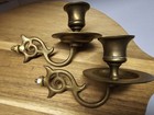 Vintage Solid Brass Ornate Scroll Wall Sconce Candle Holders Set Of 2