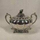 Vintage Community Silver Plate Melon Sugar Bowl Creamer Set Sheffield Acorn Lid