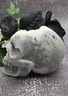 Crystal Skull Carving With Quartz Druzy  Chalcopyrite   Galena   Crystal Decor 