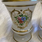 Pair Of Antique Bristol Glass Hand Painted Enamel Frosted White Vase Urns 9   