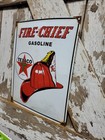 Vintage Texaco Porcelain Sign Old Fire Chief Gas Pump Plate Motor Oil Advertisin