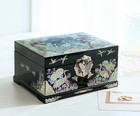 Handcrafted Korean Mother-of-pearl 2-tier Jewelry Box     Longevity Crane Motif