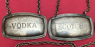 5 Pc Set Silverplate Bottle Tags Plato England Bourbon Scotch Gin Sherry   Vodka