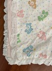 Vintage Care Bear Baby Blanket Handmade Pink Back White Lace Hearts