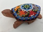 Vintage Huichol Native Mexican Beaded Wood Turtle Figurine Trinket Box