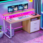 47 55 Inch Home Office Desk With File Drawer Led Computer Desk W  Power Outlets