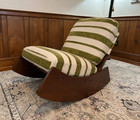 Mid-century Modern Rocking Chair Green Stripe Upholstered Solid Wood Frame