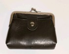 Vtg Little Granny Kiss Lock Coin Pouch Brown Coin Purse Wallet 
