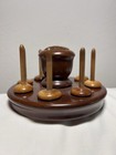 Rare Antique Sewing Stand Thread Spool Holder Pin Cushion   California Redwood