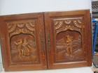 Antique Carved Wooden Panels Cupboard Doors Old Wood Country Scene 19 x25 