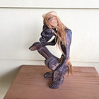 Vtg Hand Carved Wood Sculpture Hawaii Tiki Tribesman Primitive Tribal Wild Man