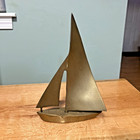 Vintage Solid Brass Sail Boat  Nautical Decor