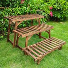 Set Of 3 Plant Bench Stand Flower Pot Rack Garden Display Shelf Outdoor Indoor