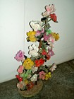 Vintage Oriental Flower Tree With Carved Glass Pedal   Leaves- Asian Art