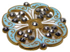 Large Antique Baby Blue Enamel In Pierced Brass W Steels Button Nice 1 5 16