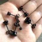 New Black White Round Cubic Zirconia For Men women Stainless Steel Stud Earrings