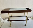1960s Salton Hotable Rolling Bar Serving Cart Walnut Brass Paul Mccobb Style Vtg