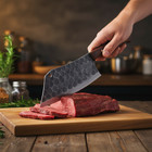 Shard Hand Forged Carbon Steel Meat Cleaver   7 5  Chef Butcher Knife With Wood