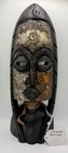 Vintage Ghana African Mask Hand Carved Wood With Brass   Copper Accents