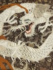 Antique Japanese Embroidered Coiled Dragon Tapestry Wall Hanging Art Meiji Era