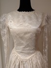 Vintage 1990s Handmade Ivory Wedding Dress Lace Pearl Satin Basque Waist