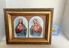 The Sacred Hearts Italian Print Gold-leaf Antique Framed Art Catholic Devotional
